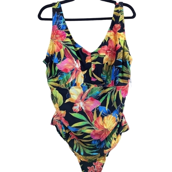 Islander colorful Hawaiian floral one piece no underwire swimsuit size 24W - Picture 1 of 6